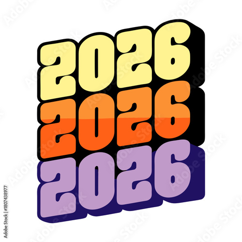 Isometric 2026 typography design isolated on, a modern and eyecatching illustration with a playful and dimensional feel for various applications