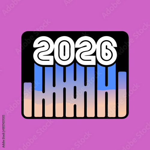 Vibrant 2026 graphic featuring a stylized equalizer design, symbolizing the energy and rhythm of the year with a modern and eyecatching aesthetic