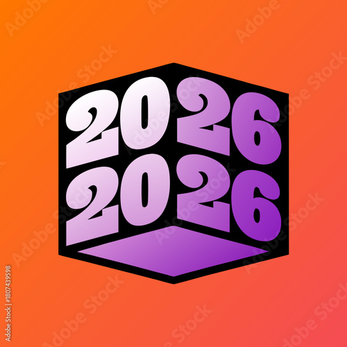 Stylish class of 2026 cube design on vibrant gradient background, perfect for graduation announcements, apparel, and merchandise, a modern and eyecatching design