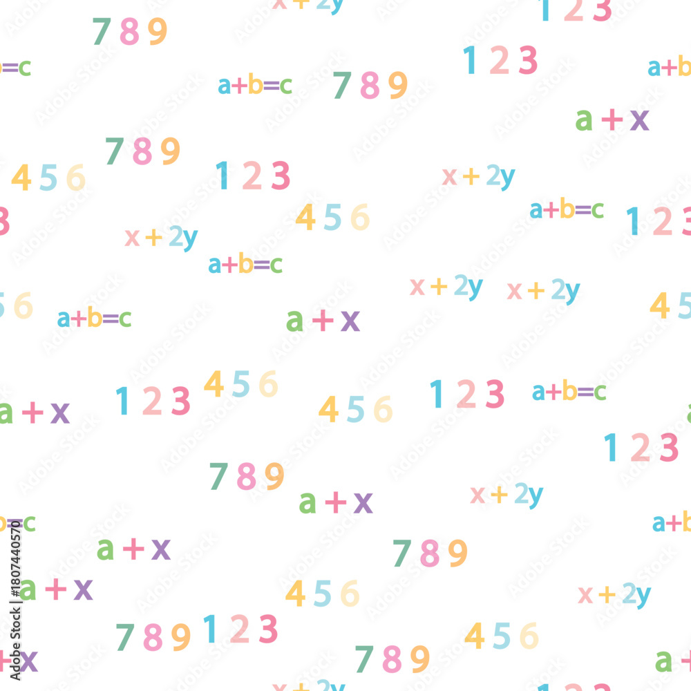Obraz premium Seamless pattern with mathematical formulas and numbers. Algebra and geometry, calculations tangent, cotangent, sine, cosine.