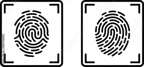 Two distinct fingerprint icons within square frames for identification and security concepts