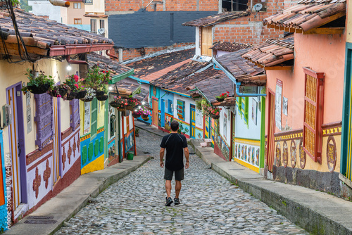 colorful street of guatape colonial town, colombia