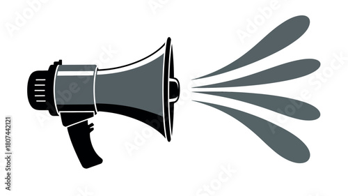 A graphic illustration of a megaphone emitting waves of sound or information on a white background.