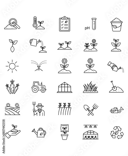set of Gardening & Plant Icons,
Gardening & Plant Icons,
Minimalist Line Art for Agriculture, Growth & Tools