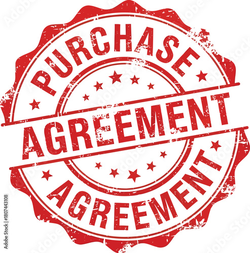 Red purchase agreement stamp with grunge texture illustration
