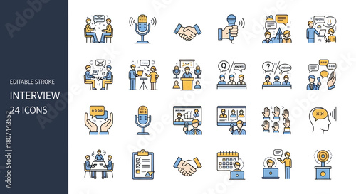Interview Icons Set Illustration of Recruitment and Communication Symbols for Business