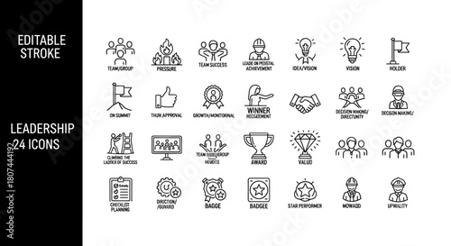 Leadership Icon Set Illustrative collection of various concepts representing leadership, teamwork & achievement