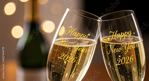 Celebratory Champagne Glasses Clinking for New Year.
