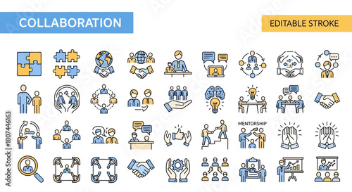 Business collaboration and teamwork icons a collection of visual elements for partnership and professional relationships