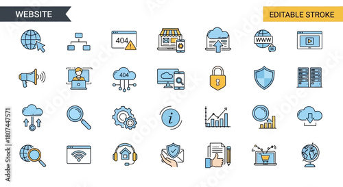 Modern Website Icons Editable Stroke Design for Web Development