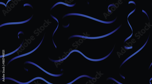 Blue glowing abstract wave lines on black background, Neon curved ribbon line pattern in dark, Futuristic flowing blue light line design