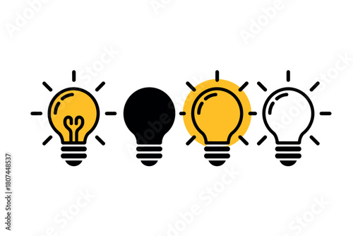 Four distinct light bulbs are lined up in a row, with variations in color and illumination.