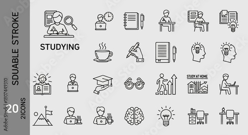 Studying and Education Icon Set Editable Stroke Collection