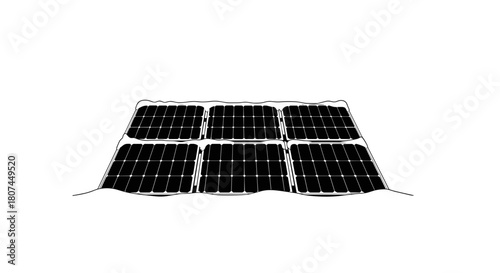 Snow on solar panels, black silhouette, minimalist design
