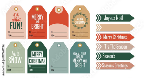 Festive Christmas Gift Tags and Decorative Elements for Holiday Season Celebrations