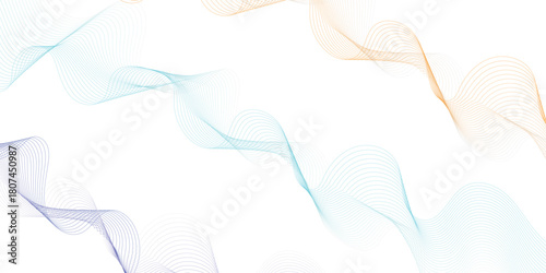 Abstract wave element for design. Digital frequency track equalizer. Stylized line art background. Vector illustration. Wave with lines created using blend tool. Curved wavy line, smooth stripe.