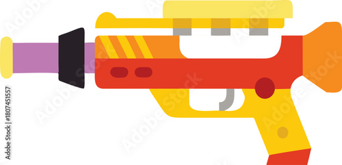 Stylized cartoon futuristic laser gun toy with vibrant colors, isolated on white background