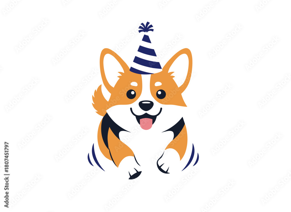Fototapeta premium A cute Welsh Corgi puppy walking and looking up, depicted as a friendly, sweet, and obedient companion in a flat vector illustration on a white background