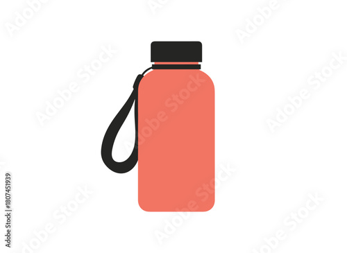 A portable insulated thermos bottle featuring a lid, cap, and loop, ideal for hiking and traveling with hot beverages like tea, depicted as a flat vector illustration on a white background