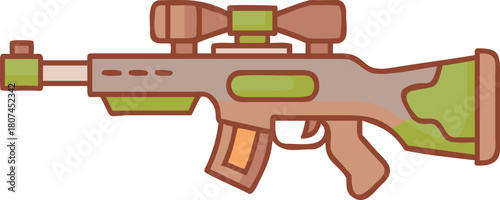 Stylized illustration of a modern assault rifle with a scope, isolated on white background