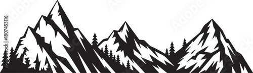 Mountain range silhouette with evergreen trees scenic alpine landscape illustration