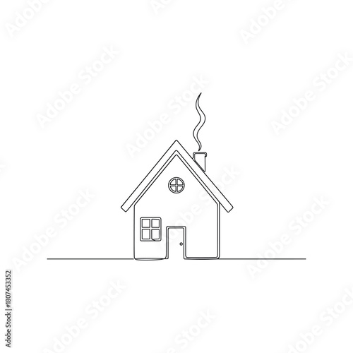 Simple hand drawn sketch of a cozy house with smoke coming from the chimney
