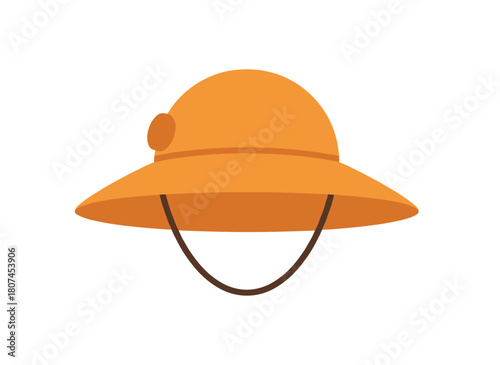 A summer pink panama hat with a drawstring for women, featuring a brimmed cowboy-style design, illustrated as a flat vector cartoon of fashionable textile headwear on a white background