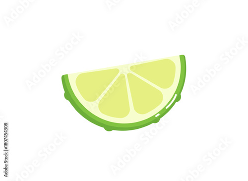 A lime wedge slice, a green citrus fruit with fresh, juicy flesh and sour pulp inside a rind, offering healthy organic nutrition, depicted as a flat vector illustration on a white background