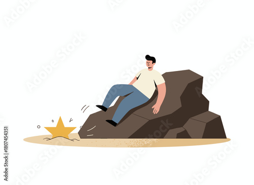 Illustration of a person boldly pursuing an ambitious goal, overcoming obstacles and risks, depicted as a flat vector on a white background