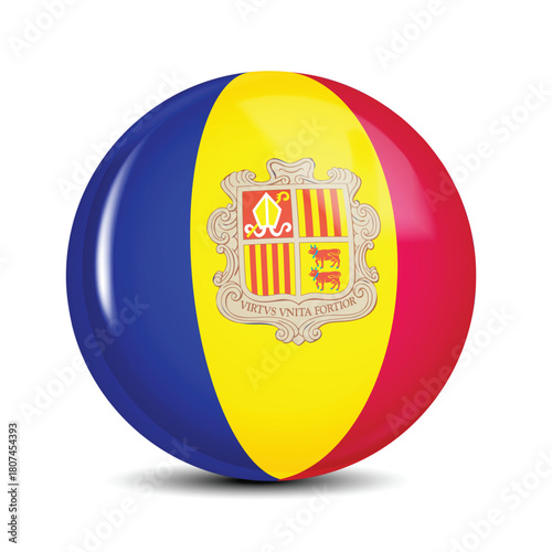 Andorra National Flag Sphere Icon 3D Vector Illustration