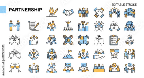 Partnership & Collaboration Icon Set Teamwork, Agreement, and Success