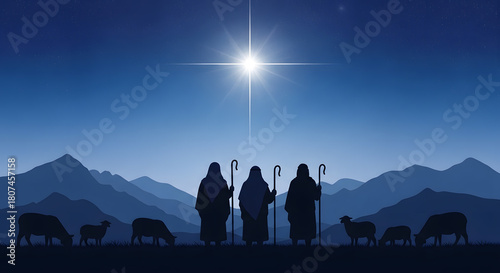 Shepherd Silhouettes Under the Christmas Star