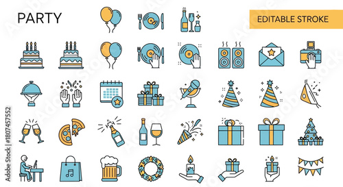 Celebration and Party Line Icons Festive Event Symbols Collection