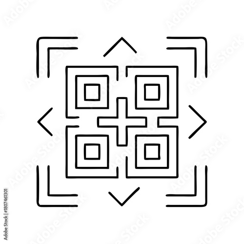 Stylized square pattern framed by arrows and corners in black and white