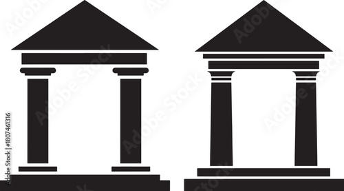 Two classical temple facades silhouette