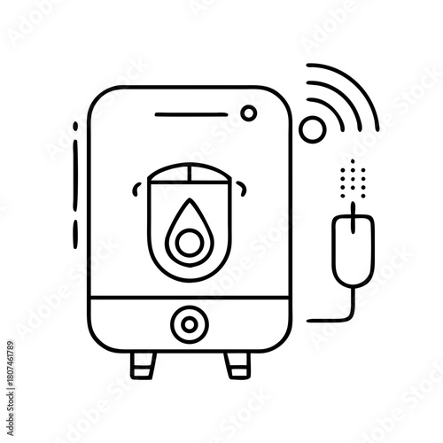 Smart water heater outline icon with wifi connectivity and smart sensor