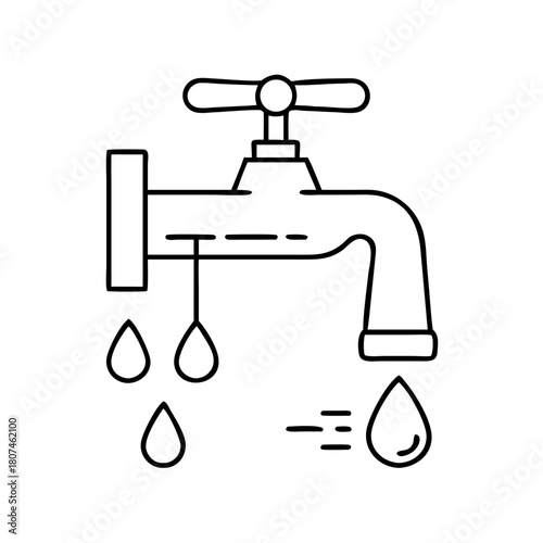 Leaky faucet wasting water depicted in a minimalist line art style