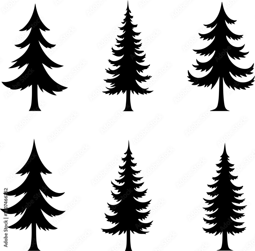 Obraz premium Pine Tree Silhouette Bundle | Evergreen Forest SVG Set