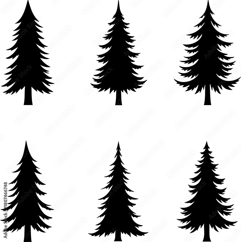 Fototapeta premium Pine Tree Silhouette Bundle | Evergreen Forest SVG Set