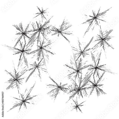 abstract sketch of scattered starburst shapes with a rough textured appearance