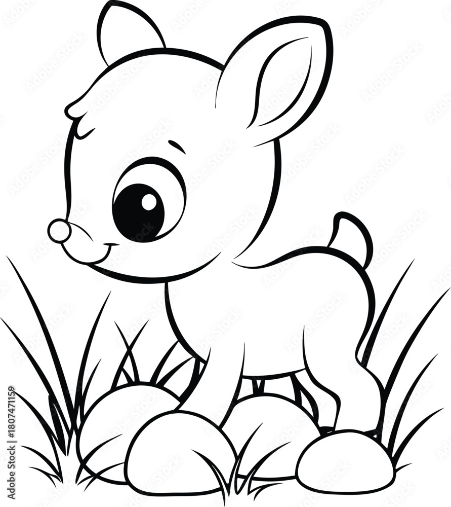 Fototapeta premium Cute Baby Fawn Cartoon Outline Drawing for Children's Coloring Book Design