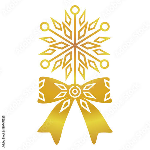 Golden openwork snowflake in the shape of a star with a bow at the base