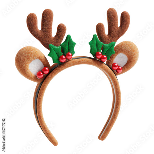 Christmas reindeer antler headband festive bell accessory on transparent background