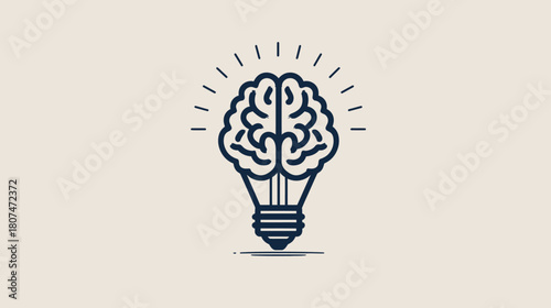 A stylized illustration of a glowing lightbulb with a human brain as the filament