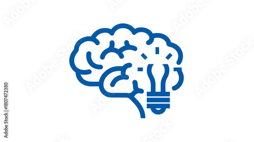 A blue line art icon of a brain and an illuminated lightbulb symbolizing ideas