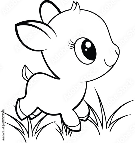 Cartoon fawn in grass drawing