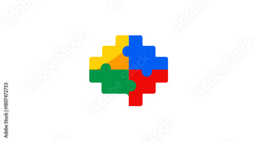 Four colorful jigsaw puzzle pieces interlocked, forming a square shape on white