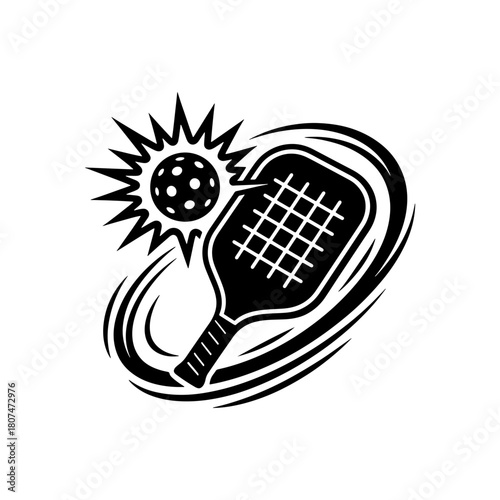 Dynamic pickleball action icon for sports branding and recreational activity promotions, vibrant design, perfect for active lifestyle campaigns and tournament graphics