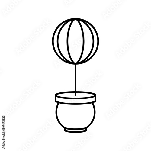 Illustration of a topiary plant with a round shaped bush in a pot with a simple line drawing style