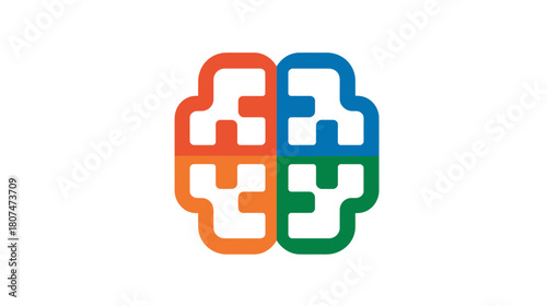 Abstract brain logo composed of four colorful, interconnected geometric shapes